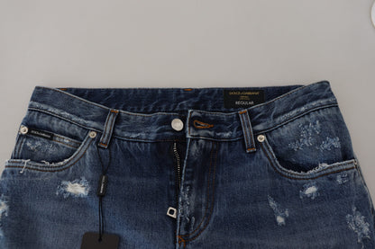 Jean en denim déchiré pour homme en coton bleu Dolce & Gabbana
