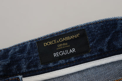 Jean en denim déchiré pour homme en coton bleu Dolce & Gabbana