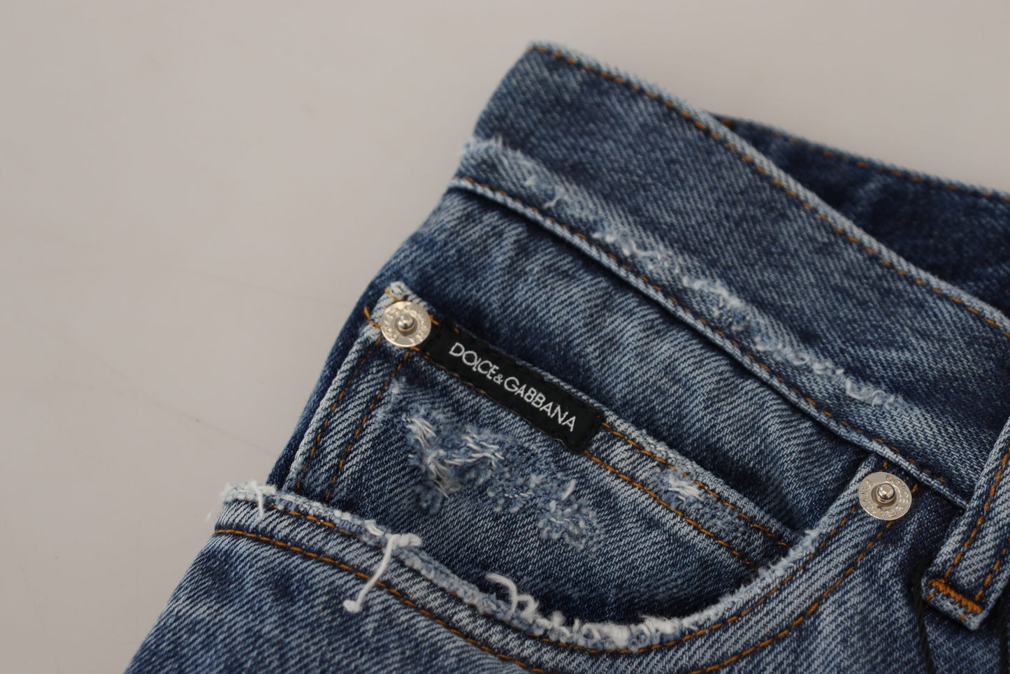 Jean en denim déchiré pour homme en coton bleu Dolce & Gabbana