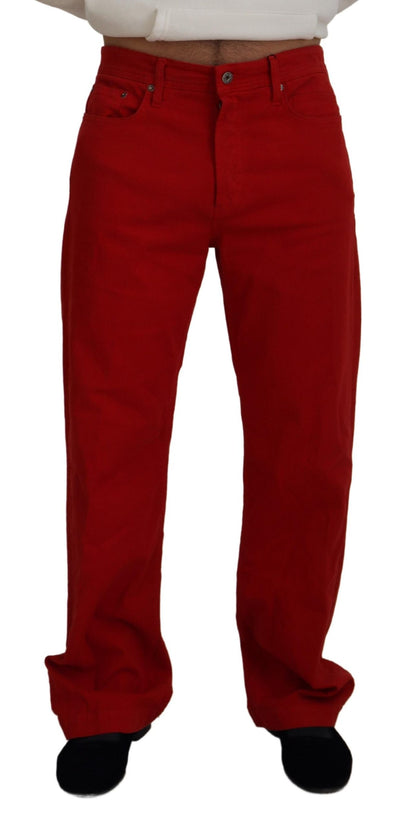 Jean en denim droit en coton rouge Dolce & Gabbana pour homme