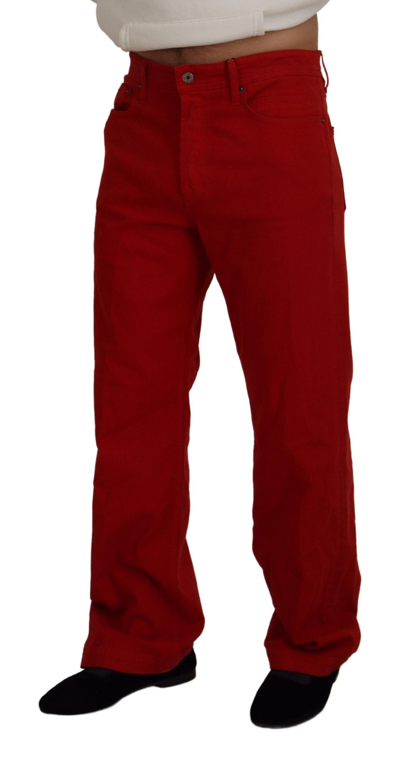 Jean en denim droit en coton rouge Dolce & Gabbana pour homme