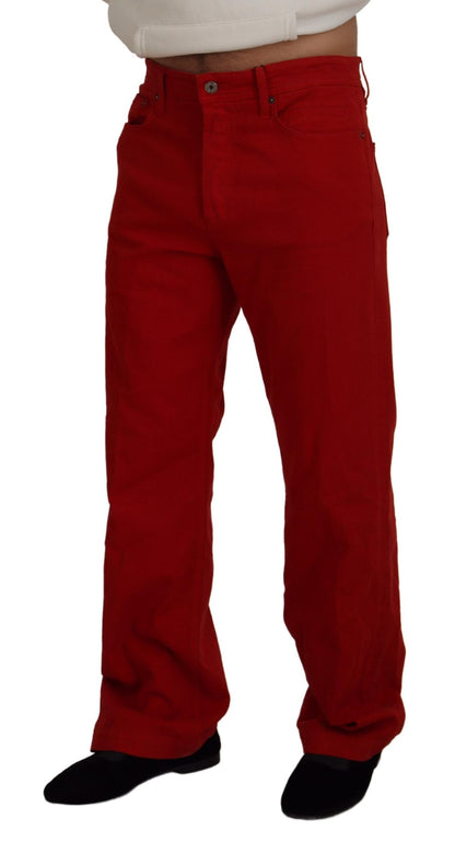 Jean en denim droit en coton rouge Dolce & Gabbana pour homme