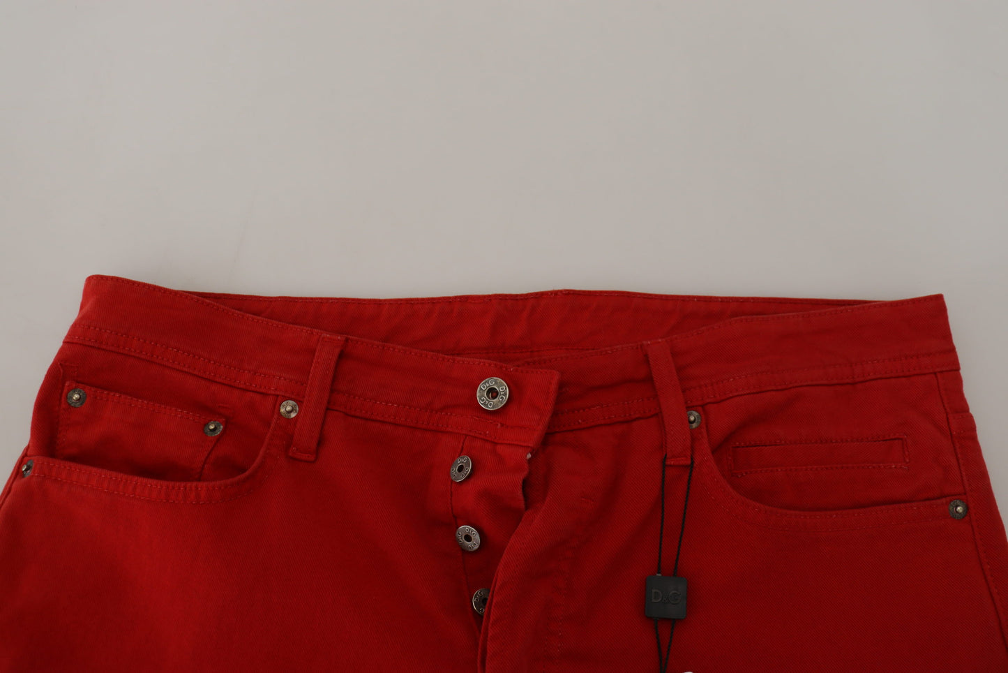 Jean en denim droit en coton rouge Dolce & Gabbana pour homme