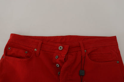 Jean en denim droit en coton rouge Dolce & Gabbana pour homme