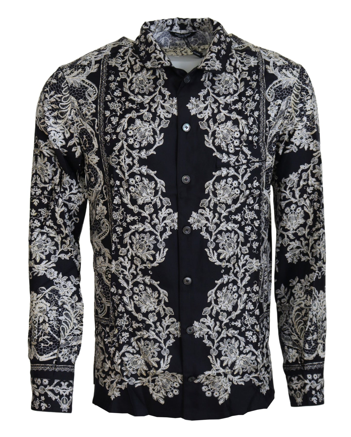 Chemise Décontractée en Satin Baroque Floral en Soie Bleue Dolce & Gabbana