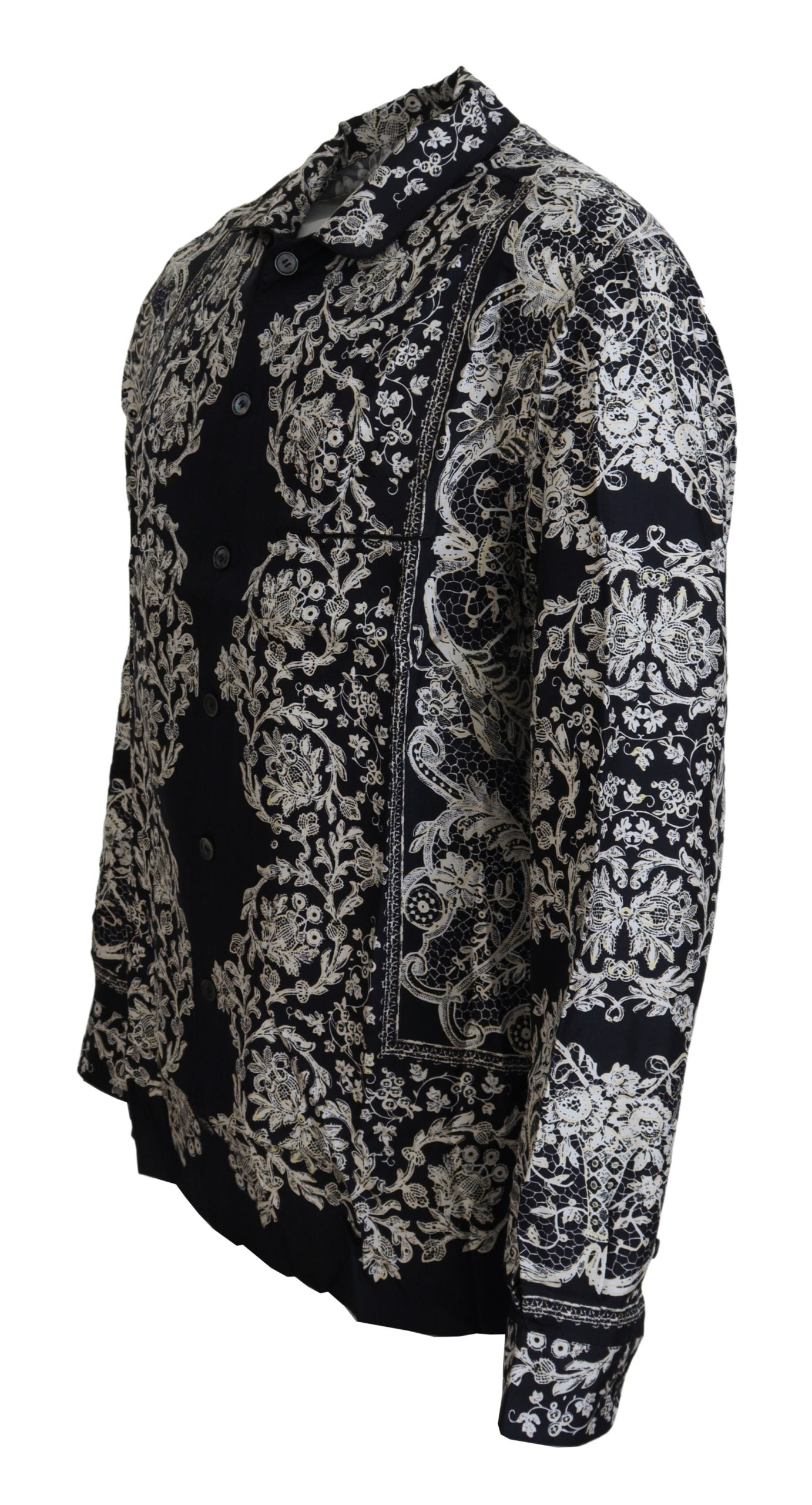 Chemise Décontractée en Satin Baroque Floral en Soie Bleue Dolce & Gabbana