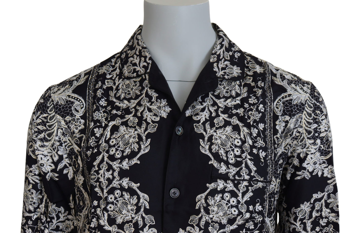 Chemise Décontractée en Satin Baroque Floral en Soie Bleue Dolce & Gabbana