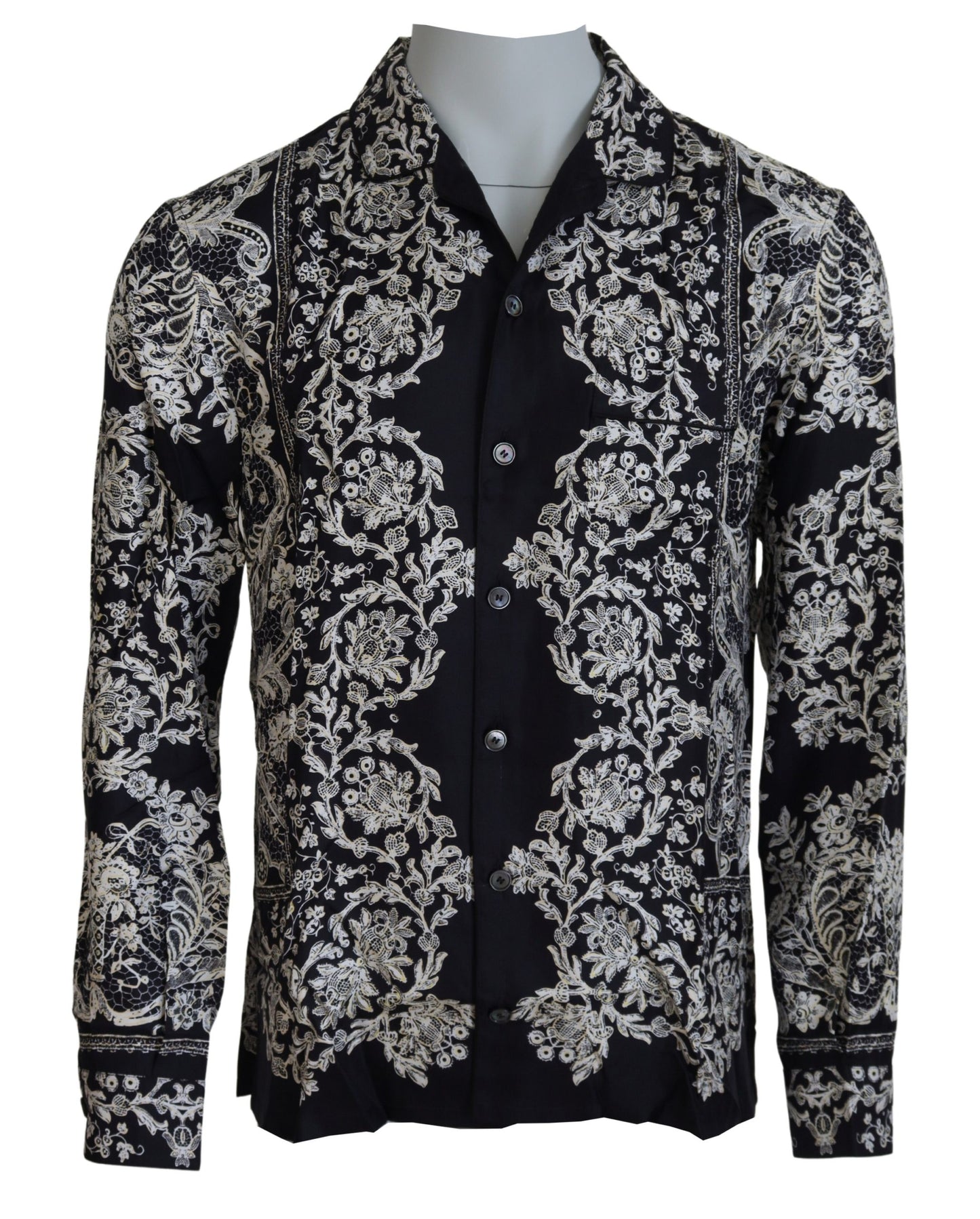 Chemise Décontractée en Satin Baroque Floral en Soie Bleue Dolce & Gabbana