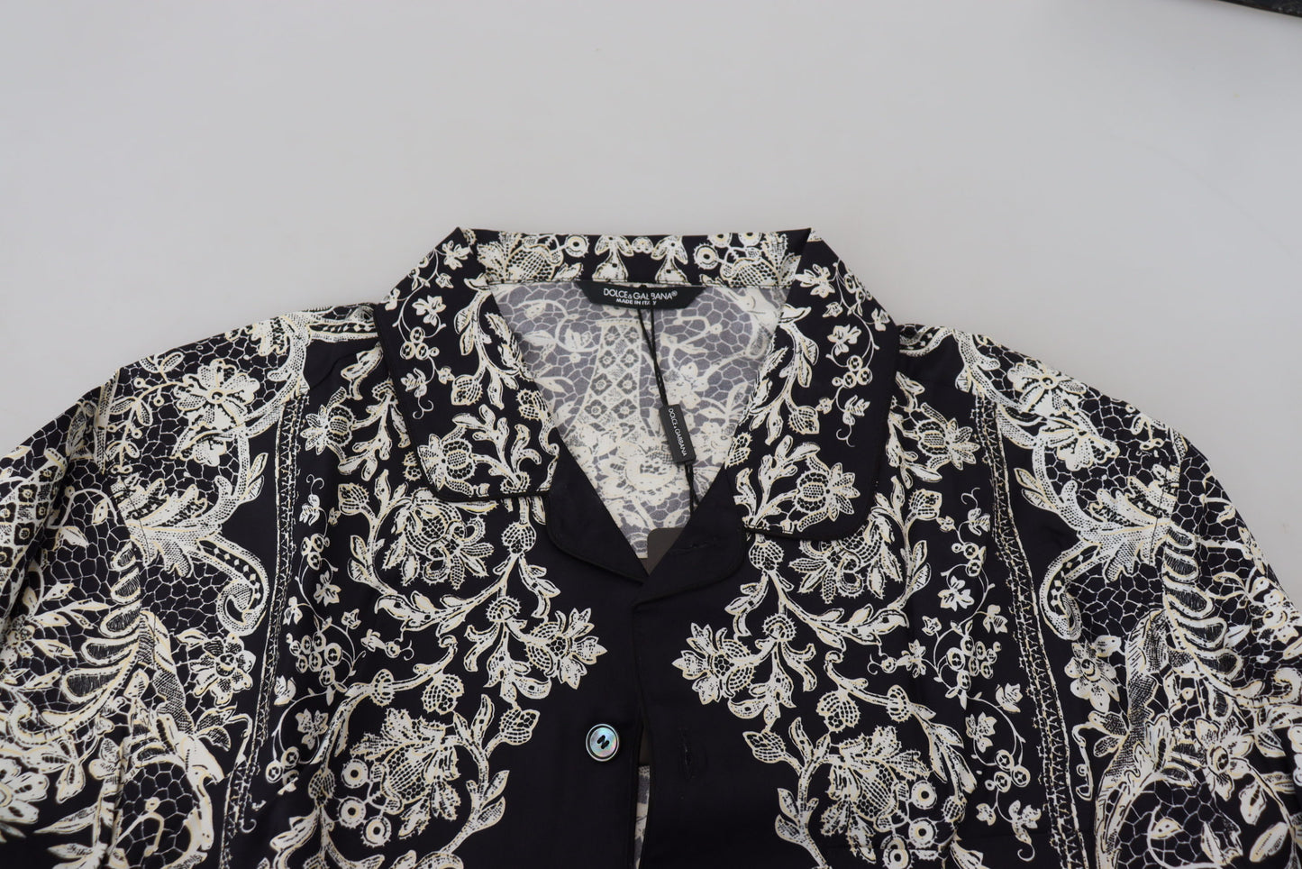 Chemise Décontractée en Satin Baroque Floral en Soie Bleue Dolce & Gabbana