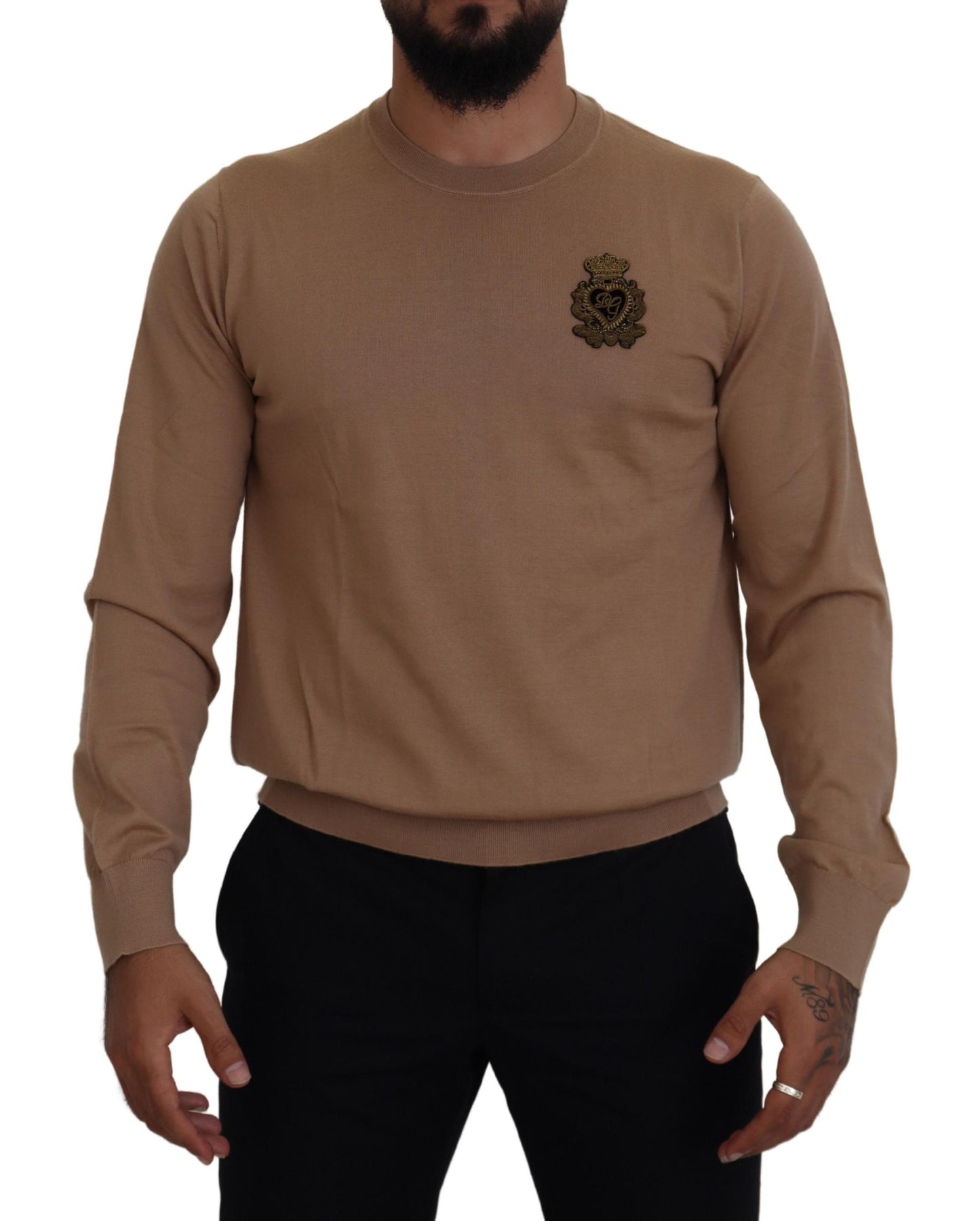 Pull Dolce & Gabbana en cachemire beige à logo couronne