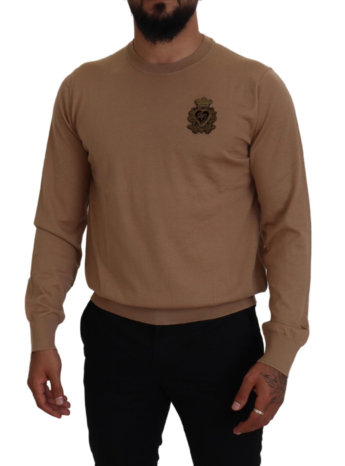 Pull Dolce & Gabbana en cachemire beige à logo couronne