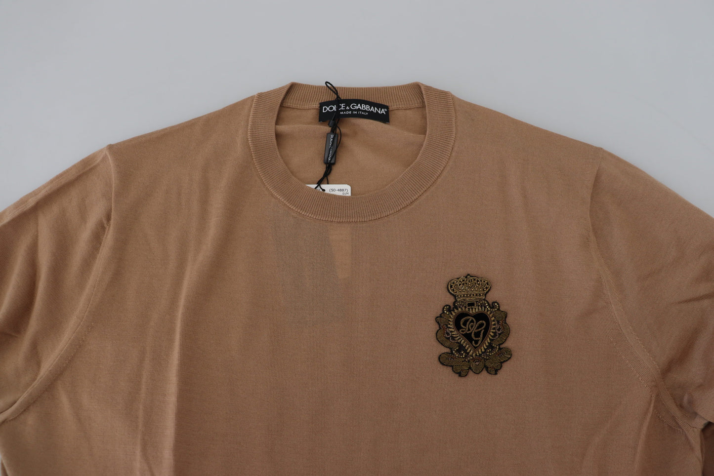 Pull Dolce & Gabbana en cachemire beige à logo couronne