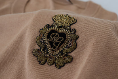 Pull Dolce & Gabbana en cachemire beige à logo couronne