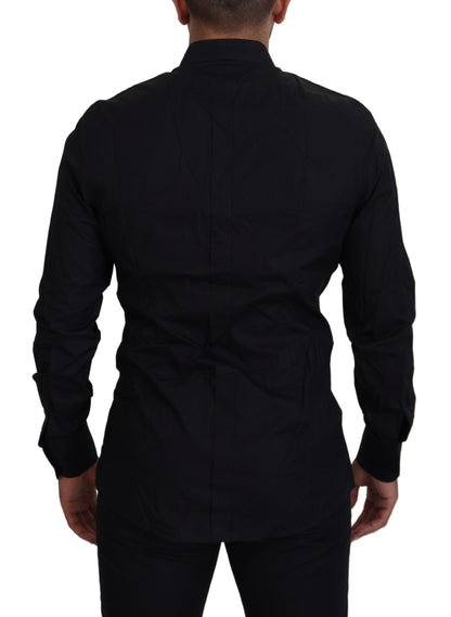Chemise habillée Dolce & Gabbana noire avec couronne dorée, coupe ajustée