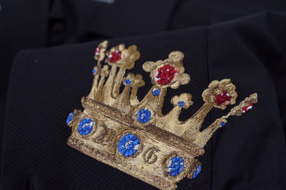 Chemise habillée Dolce & Gabbana noire avec couronne dorée, coupe ajustée