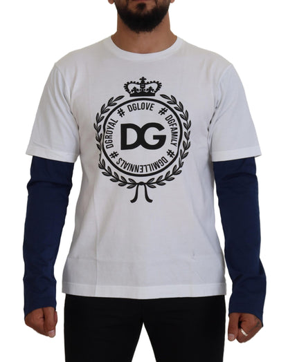 Pull Dolce & Gabbana blanc bleu motif couronne DG