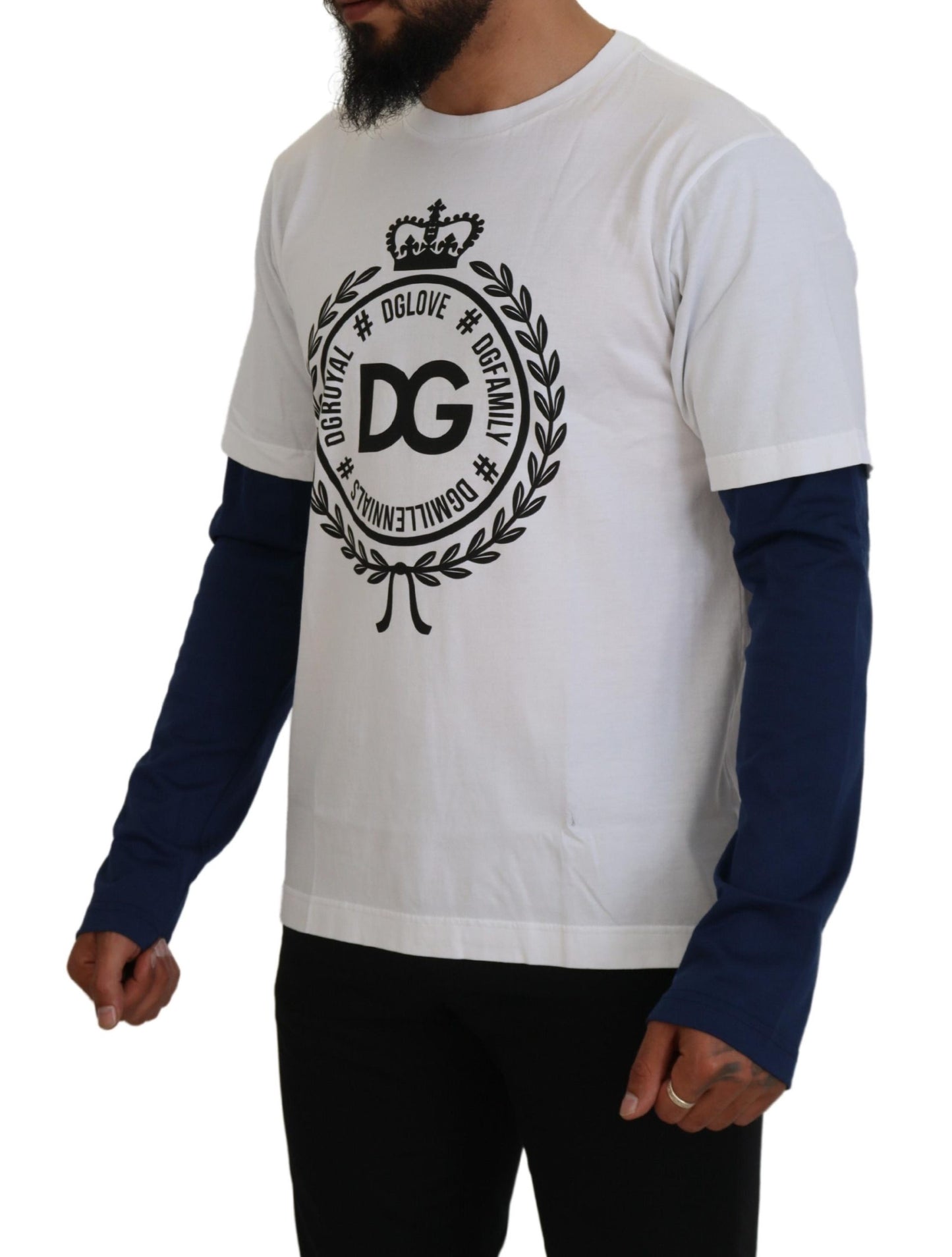 Pull Dolce & Gabbana blanc bleu motif couronne DG