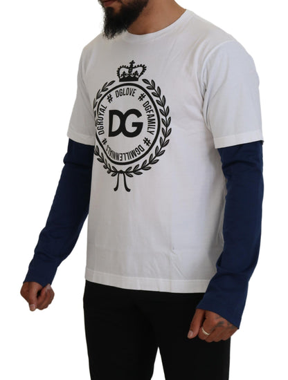 Pull Dolce & Gabbana blanc bleu motif couronne DG