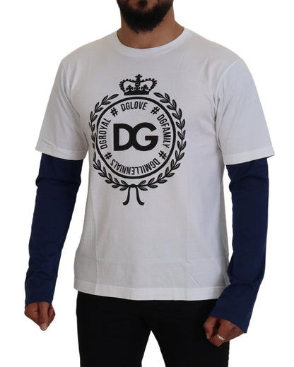 Pull Dolce & Gabbana blanc bleu motif couronne DG