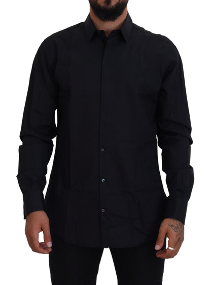 Chemise homme Dolce & Gabbana en coton noir et or, coupe ajustée