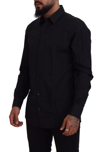 Chemise homme Dolce & Gabbana en coton noir et or, coupe ajustée