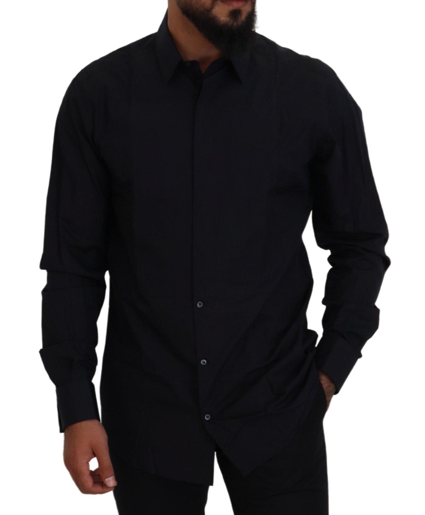 Chemise homme Dolce & Gabbana en coton noir et or, coupe ajustée