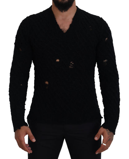 Pull en maille Dolce & Gabbana en laine noire à col en V