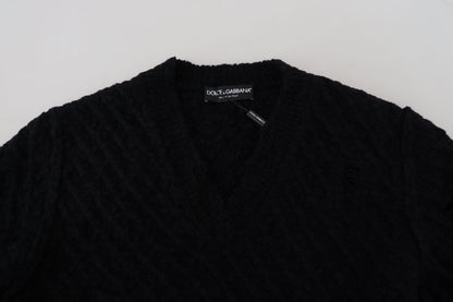 Pull en maille Dolce & Gabbana en laine noire à col en V