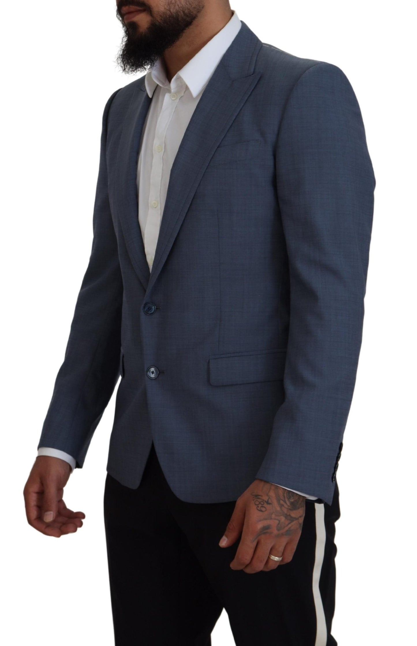 Blazer ajusté Dolce & Gabbana en laine stretch bleue