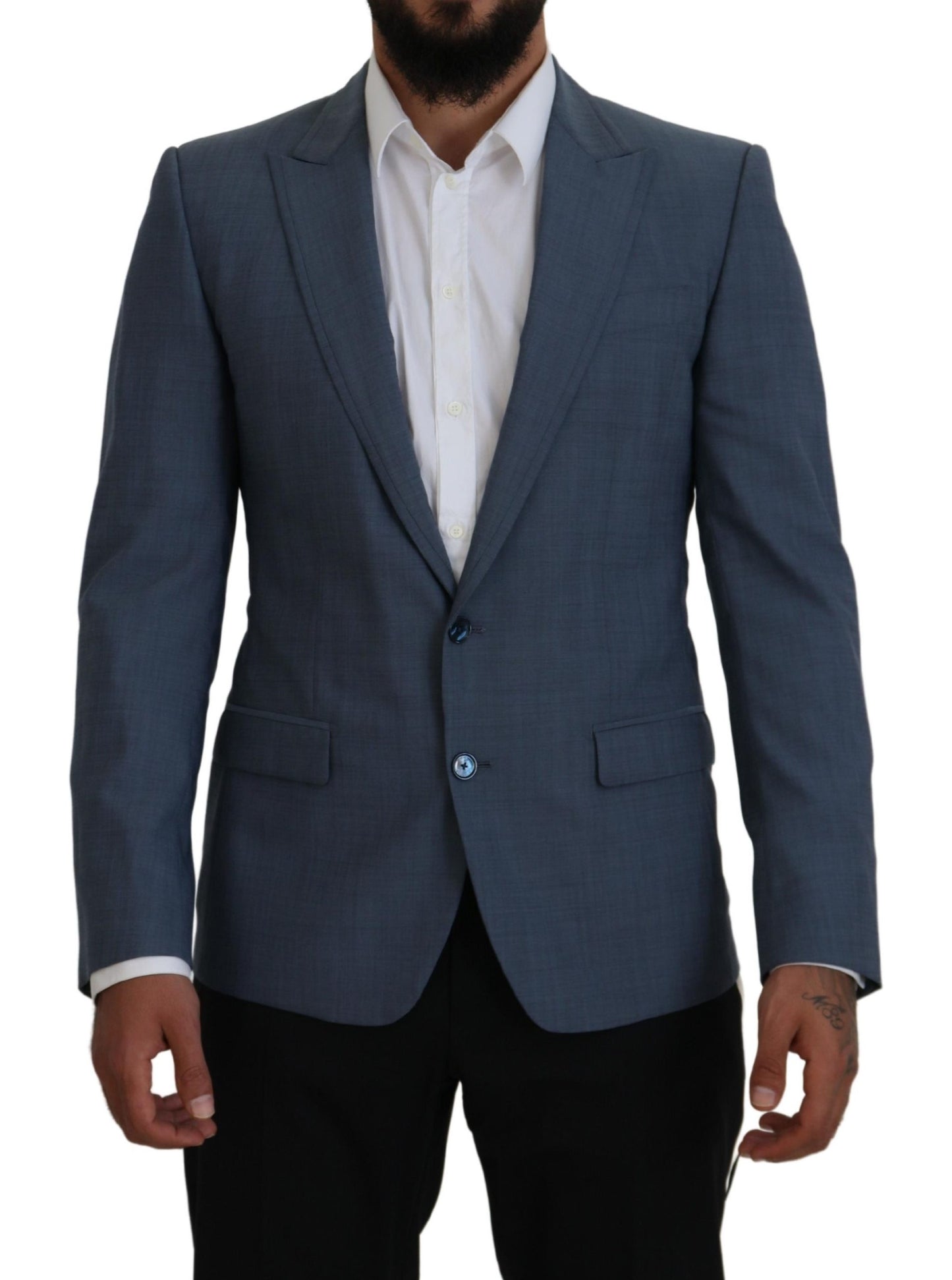 Blazer ajusté Dolce & Gabbana en laine stretch bleue