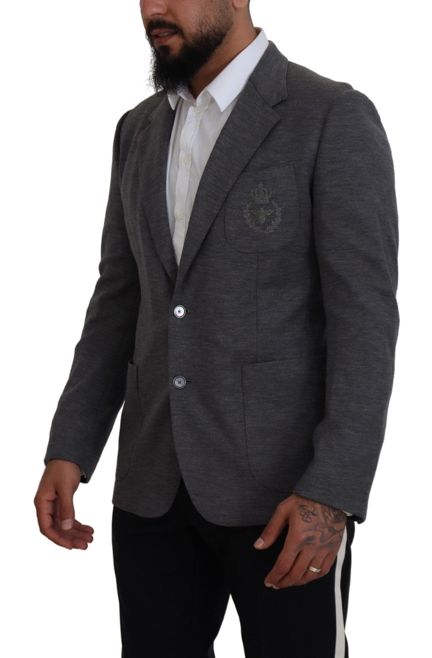 Dolce & Gabbana Blazer coupe ajustée en laine stretch grise
