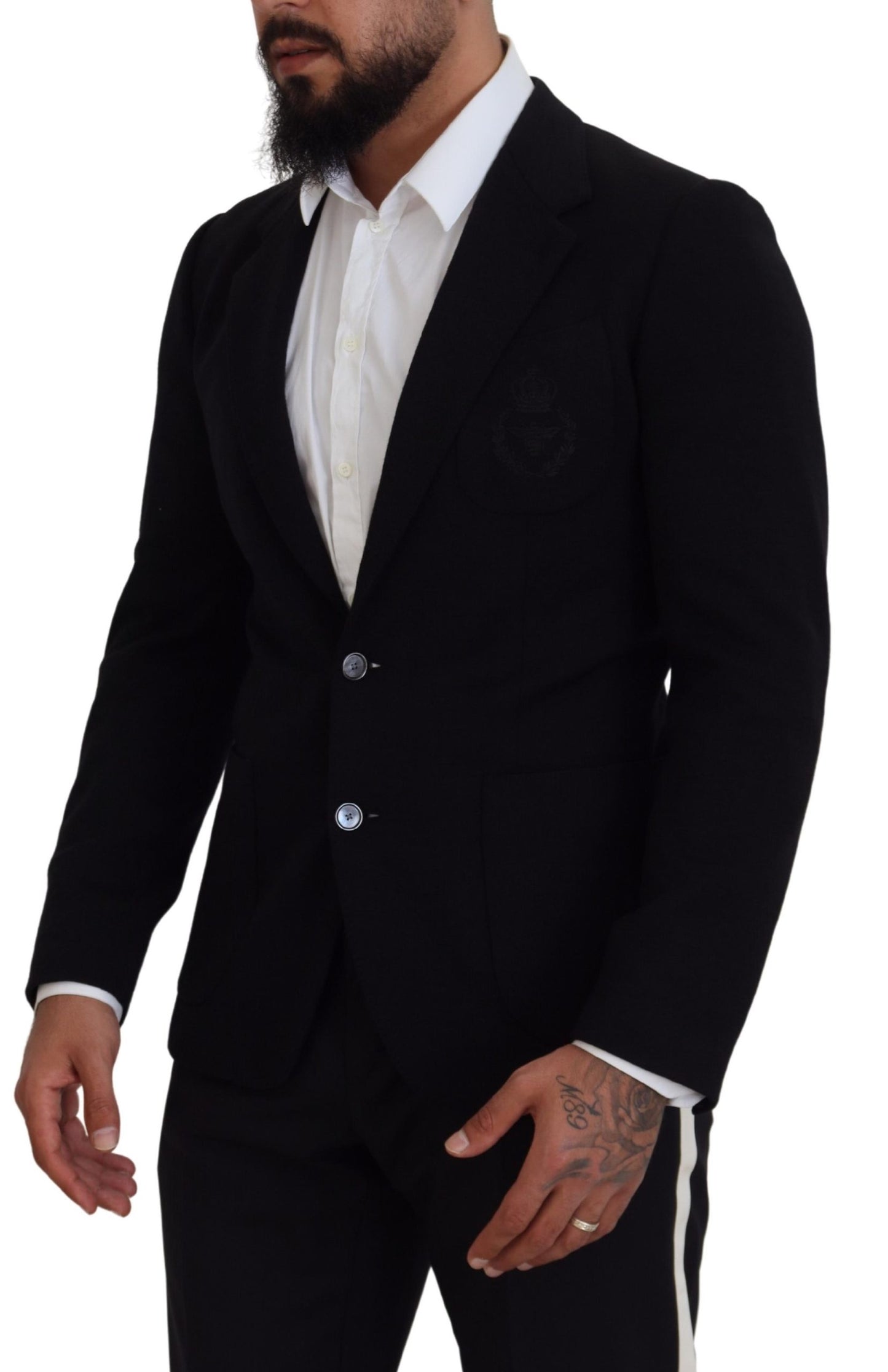 Veste de blazer Dolce & Gabbana en laine noire coupe ajustée avec couronne