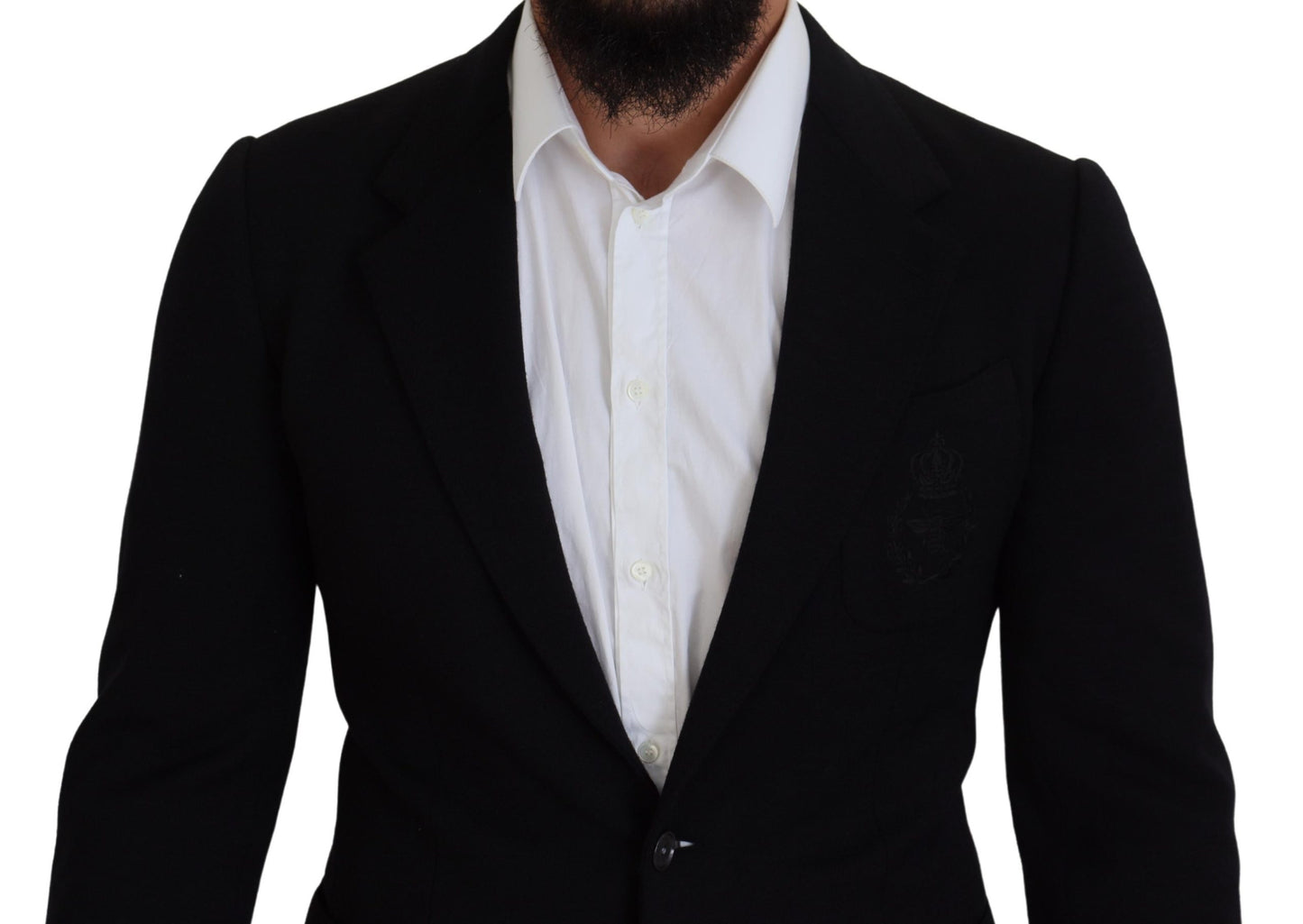 Veste de blazer Dolce & Gabbana en laine noire coupe ajustée avec couronne