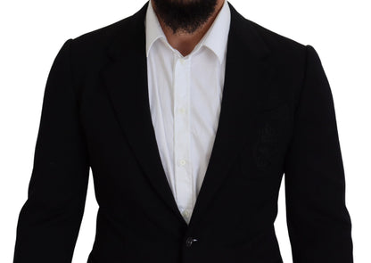 Veste de blazer Dolce & Gabbana en laine noire coupe ajustée avec couronne