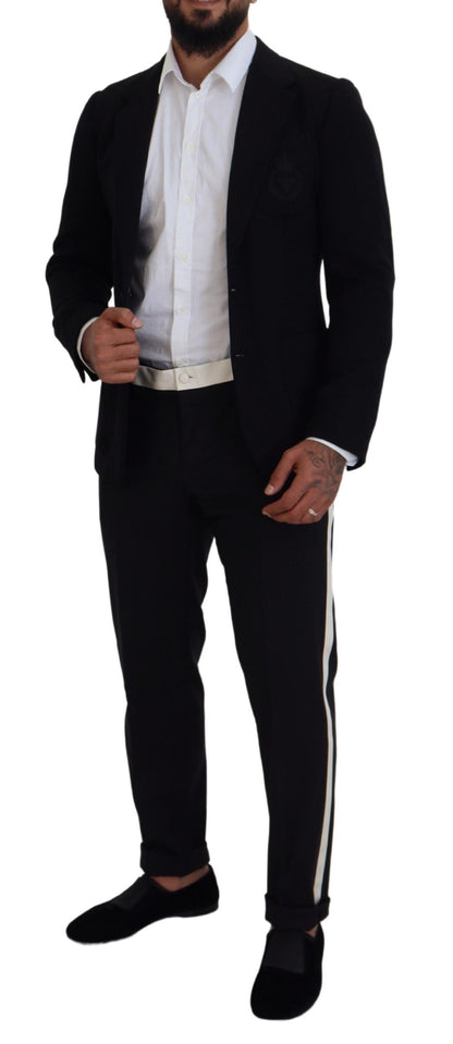 Veste de blazer Dolce & Gabbana en laine noire coupe ajustée avec couronne