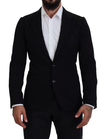 Veste de blazer Dolce & Gabbana en laine noire coupe ajustée avec couronne