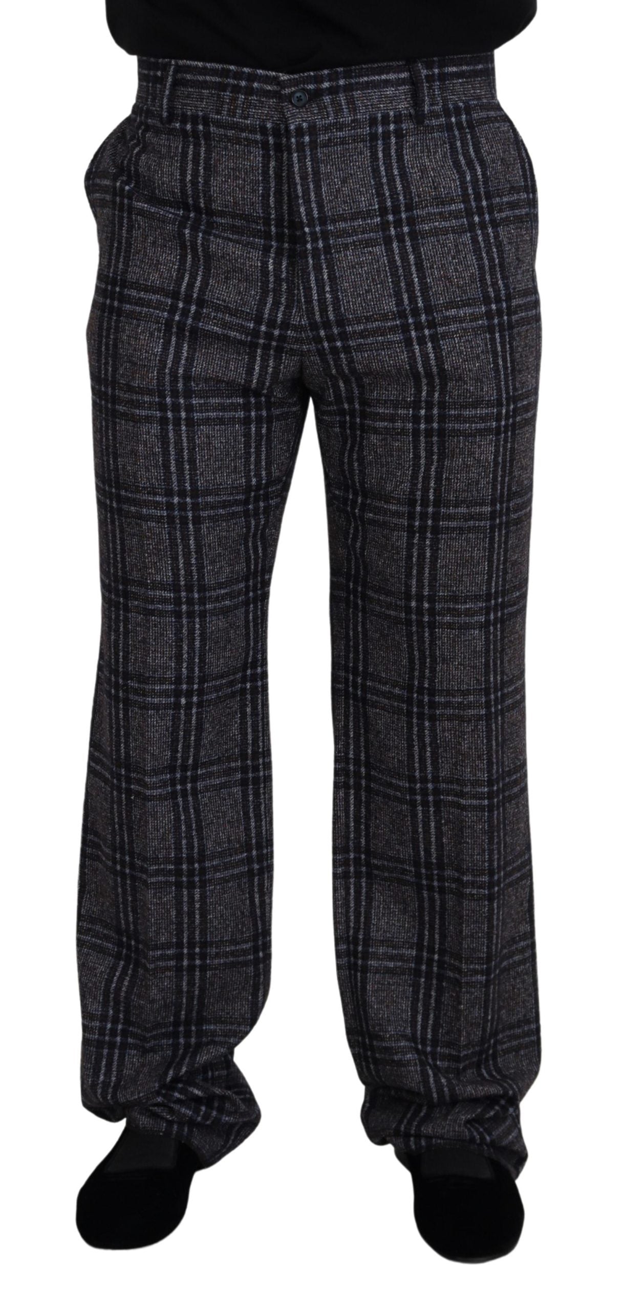 Pantalon pour homme Dolce & Gabbana gris à carreaux taille mi-haute