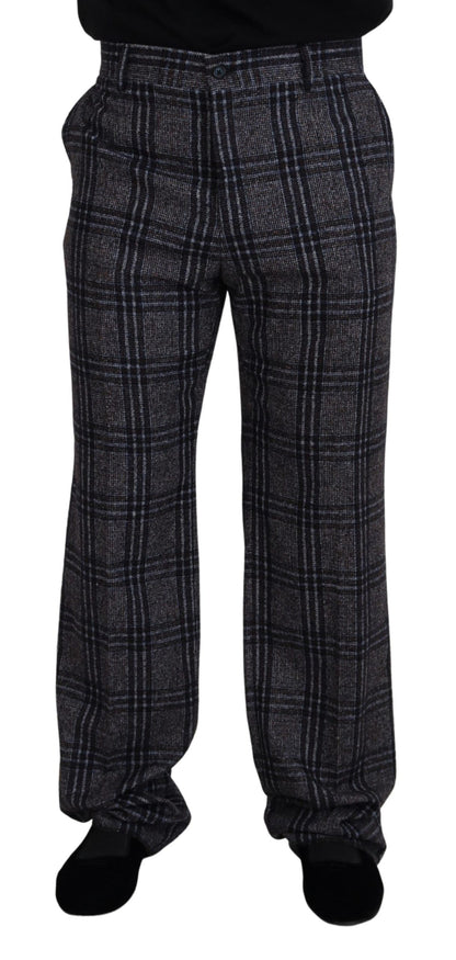 Pantalon pour homme Dolce & Gabbana gris à carreaux taille mi-haute