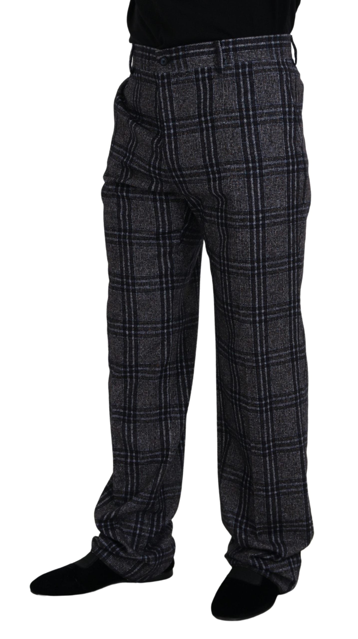 Pantalon pour homme Dolce & Gabbana gris à carreaux taille mi-haute