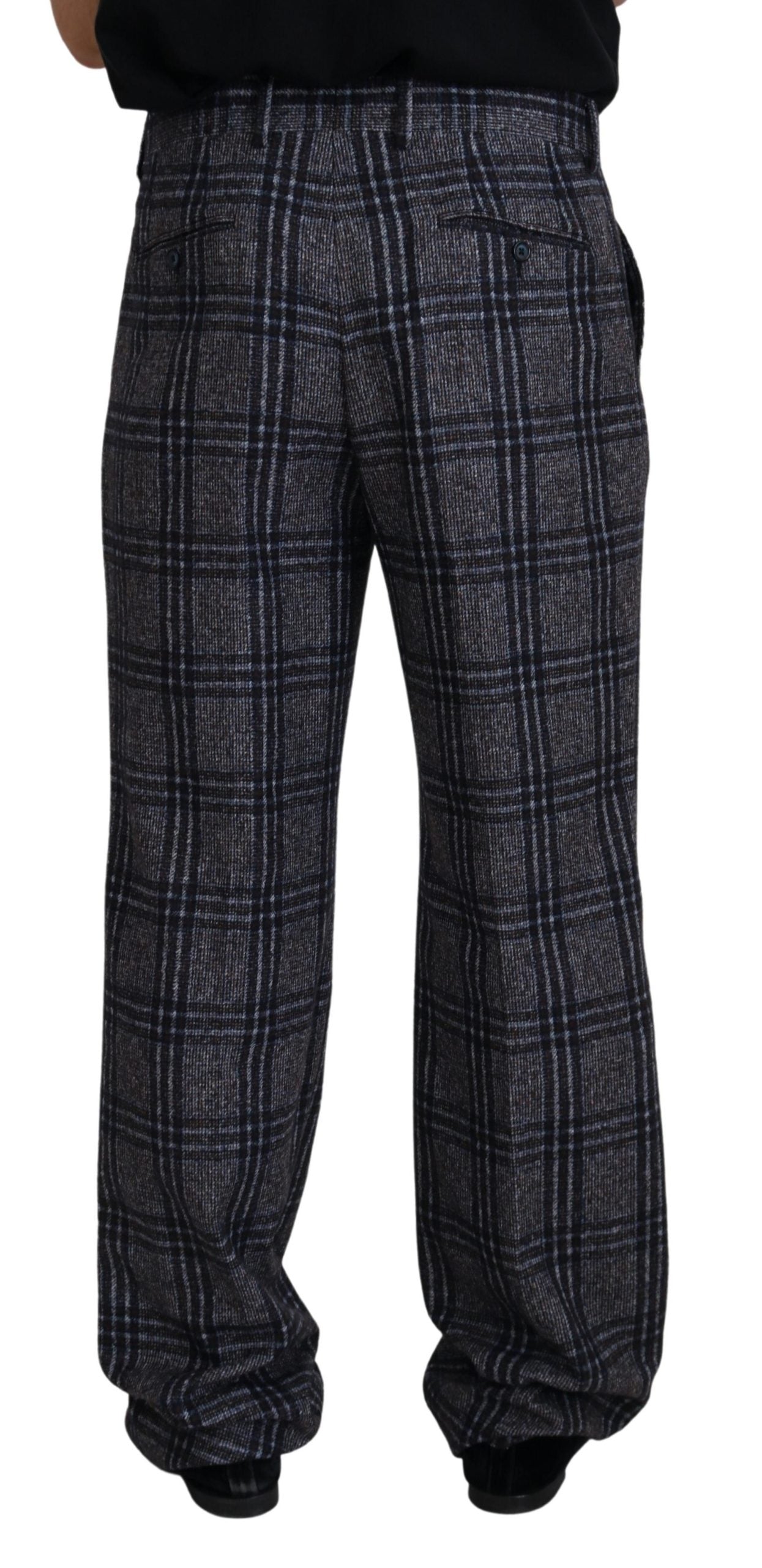 Pantalon pour homme Dolce & Gabbana gris à carreaux taille mi-haute