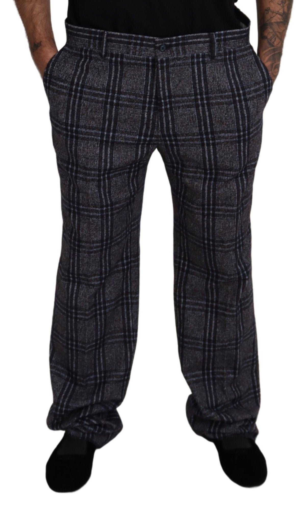Pantalon pour homme Dolce & Gabbana gris à carreaux taille mi-haute
