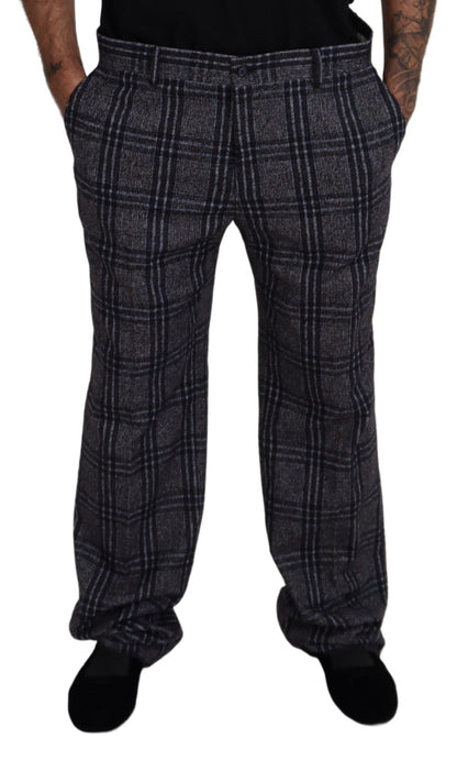 Pantalon pour homme Dolce & Gabbana gris à carreaux taille mi-haute