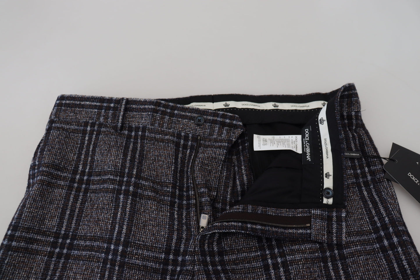 Pantalon pour homme Dolce & Gabbana gris à carreaux taille mi-haute
