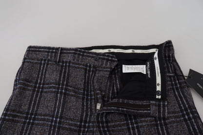 Pantalon pour homme Dolce & Gabbana gris à carreaux taille mi-haute
