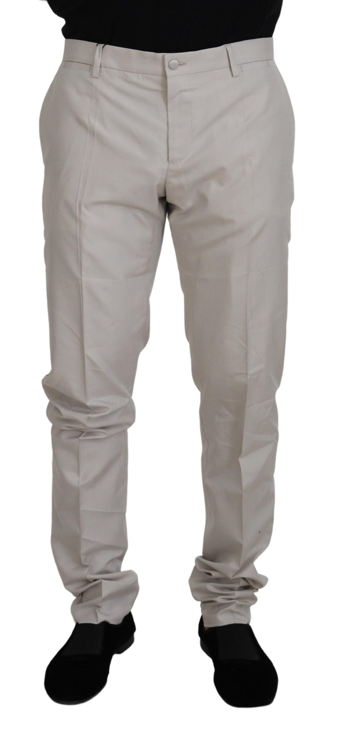 Pantalon Chino Dolce & Gabbana en Soie Crème Taille Mi-Haute