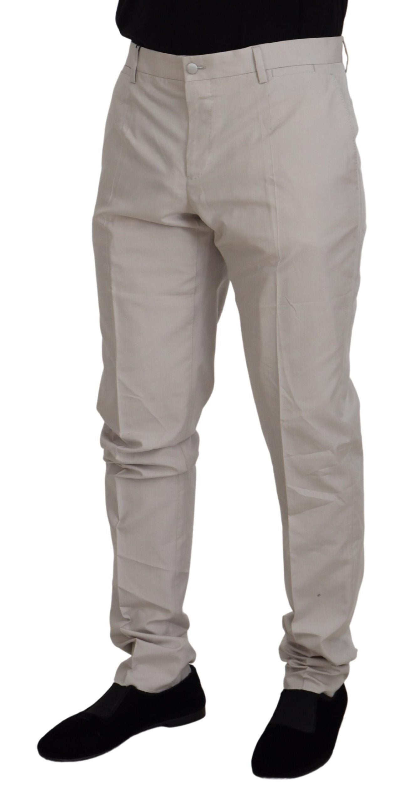 Pantalon Chino Dolce & Gabbana en Soie Crème Taille Mi-Haute