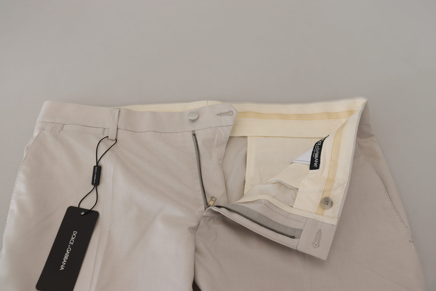 Pantalon Chino Dolce & Gabbana en Soie Crème Taille Mi-Haute