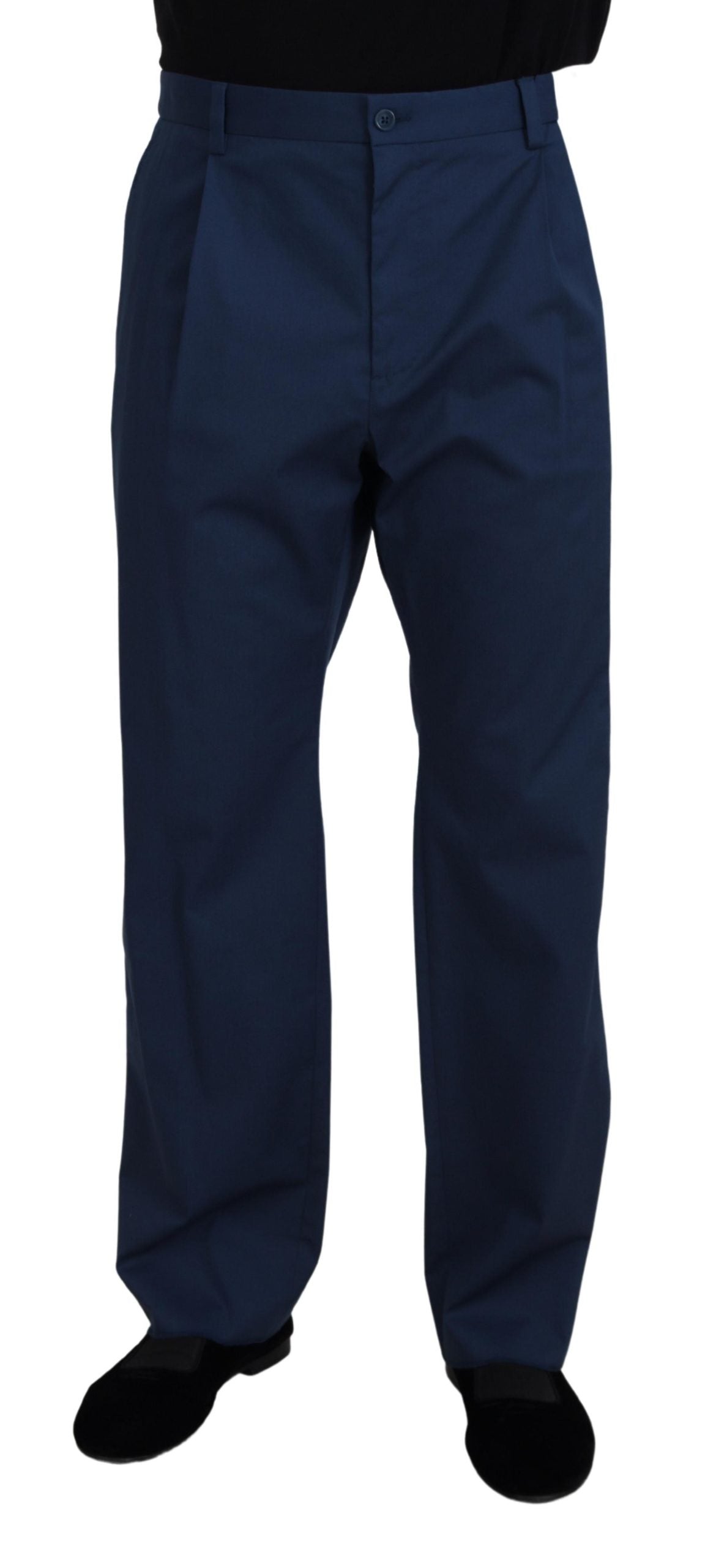 Pantalon coupe droite en coton bleu Dolce & Gabbana