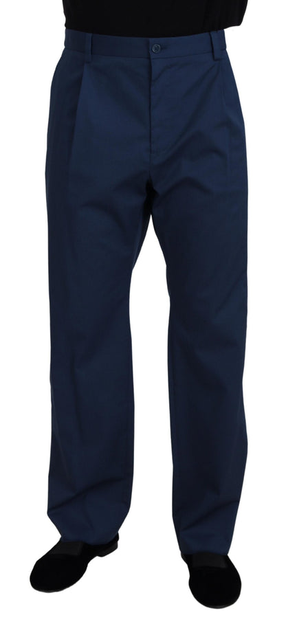 Pantalon coupe droite en coton bleu Dolce & Gabbana