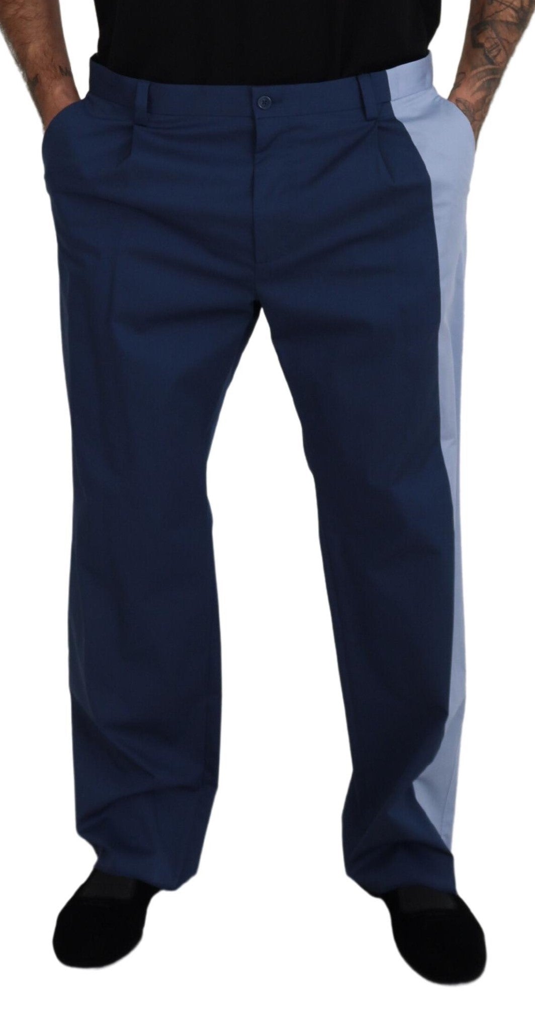 Pantalon coupe droite en coton bleu Dolce & Gabbana